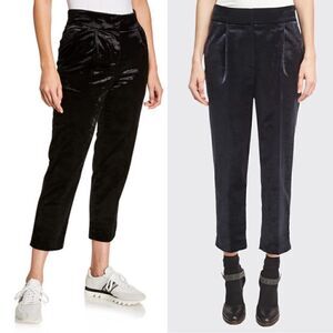 Brunello Cucinelli Black Crushed Velvet High Rise Straight Leg Ankle Pants Sz 6